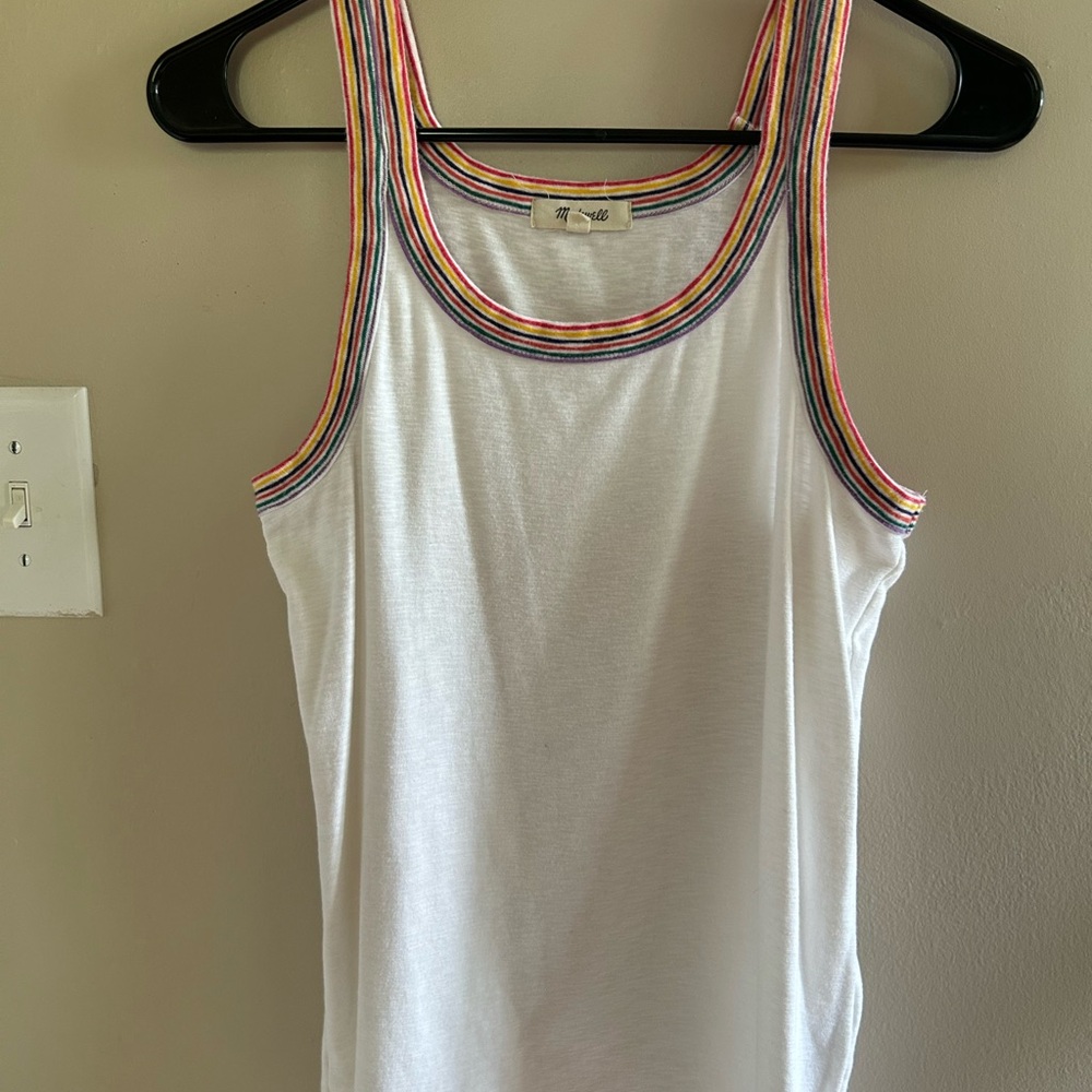 Madewell White Tank Top with Multicolor Trim